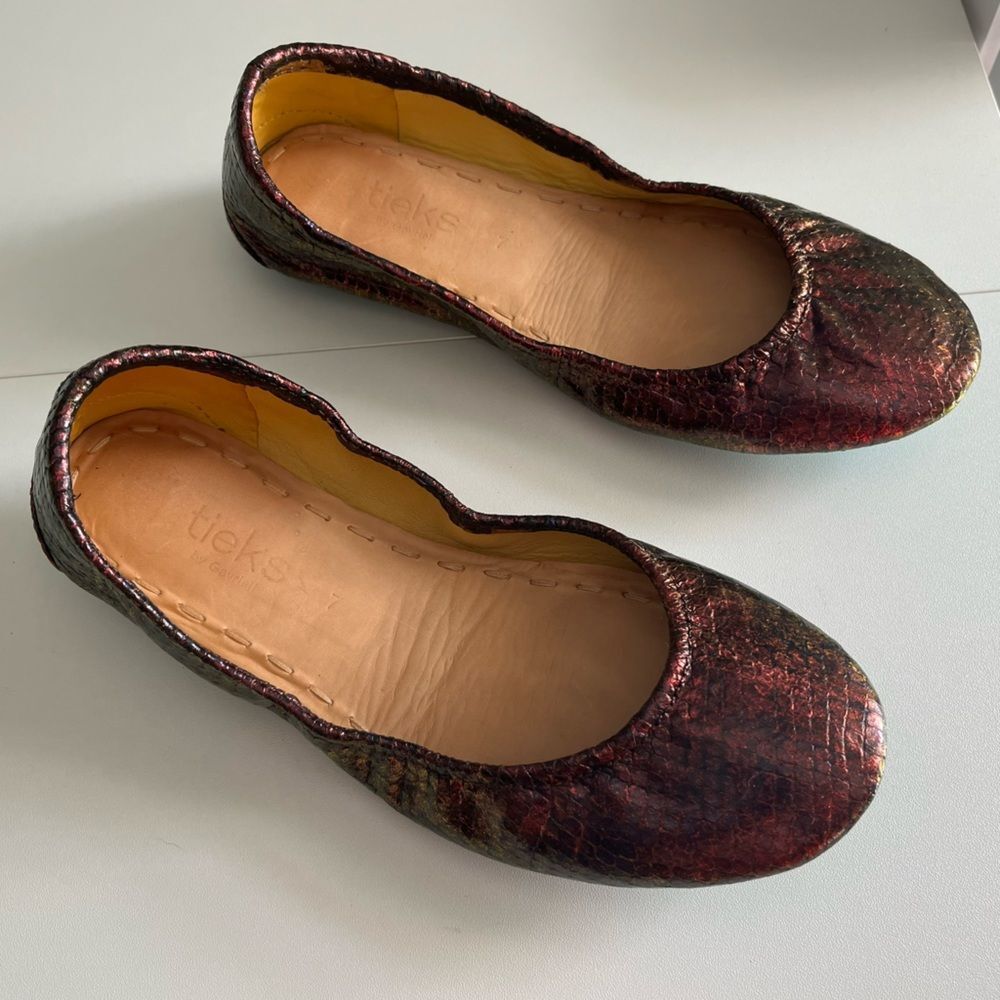 Custom Tieks Metallic Python Ballet Flats Maroon Pink Color Shift Size 7